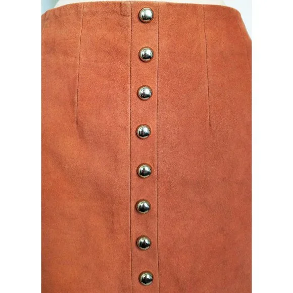 X by NBD Womens Suede Leather Mini Skirt Studs Brown 6 - Picture 4 of 8